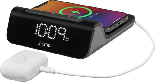 iHome POWERVALET 3-in-1 MagSafe Wireless Charging Alarm Clock, Black/Gray